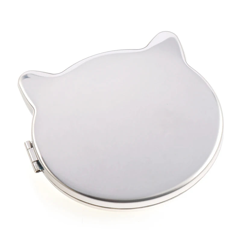 Customized Mini Blank Cat Head Shape Double Sided Mirror Metal Folding Portable Makeup Mirror