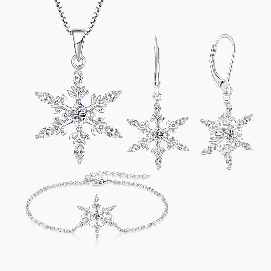 Frozen Inspired Snowflake Jewelry Set Sterling Silver Blue Cubic Zirconia Necklace Earrings Bracelet for Women Christmas Gift