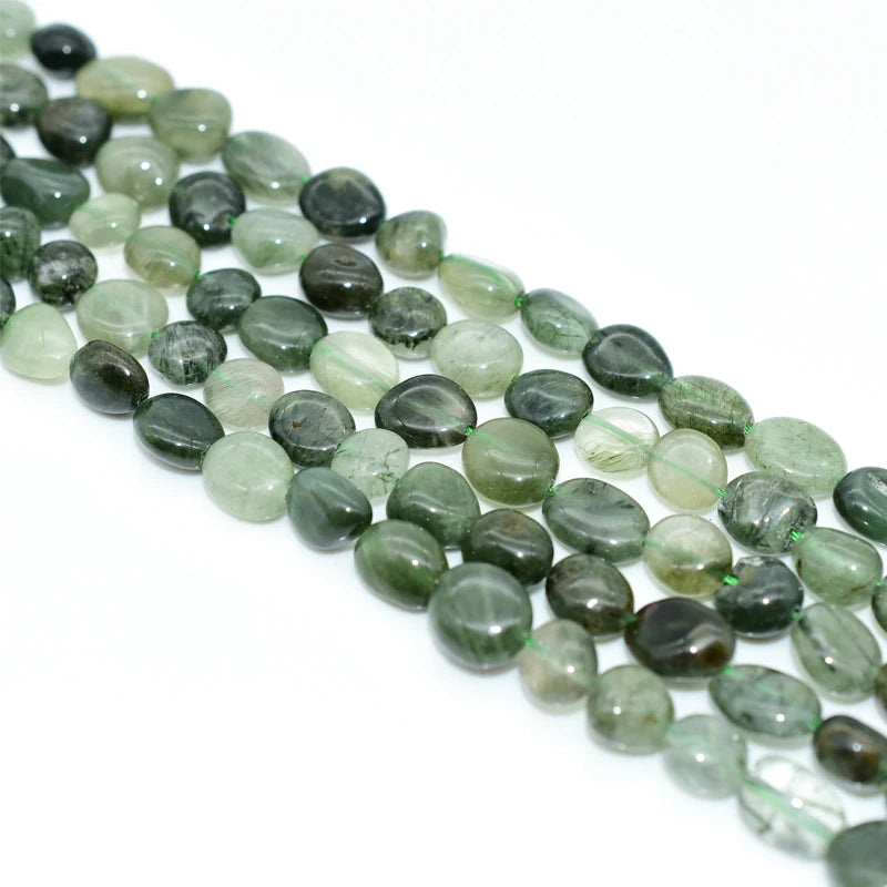 Wholesale DIY Jewelry 6*8/8*10mm Natural Green Rutilated Quartz Loose Gemstone Beads Stone Beads for Creative Designs