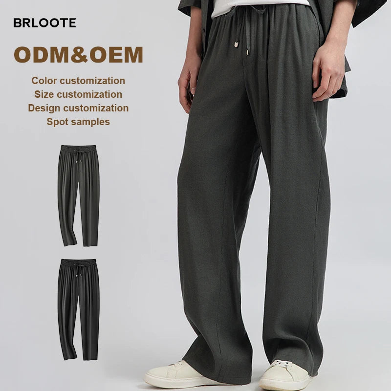 ODM/OEM Men's Linen Casual Pants Custom Size Color Design Private Label Breathable Summer Trousers Spot Samples Available