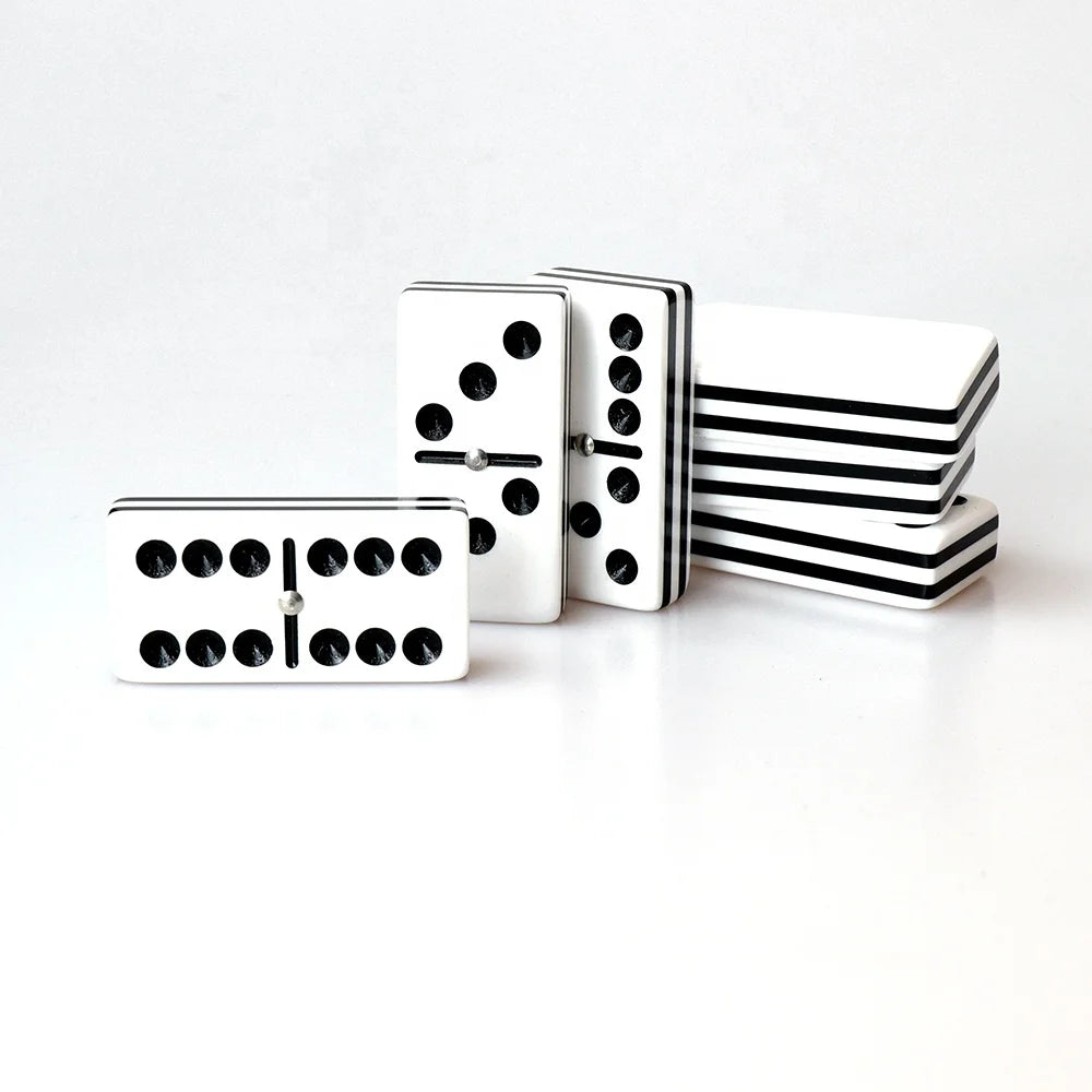 Factory Custom Double 6  Acrylic Domino Game Set Black White Five Layer Acrylic Domino Custom logo and Package Board Games