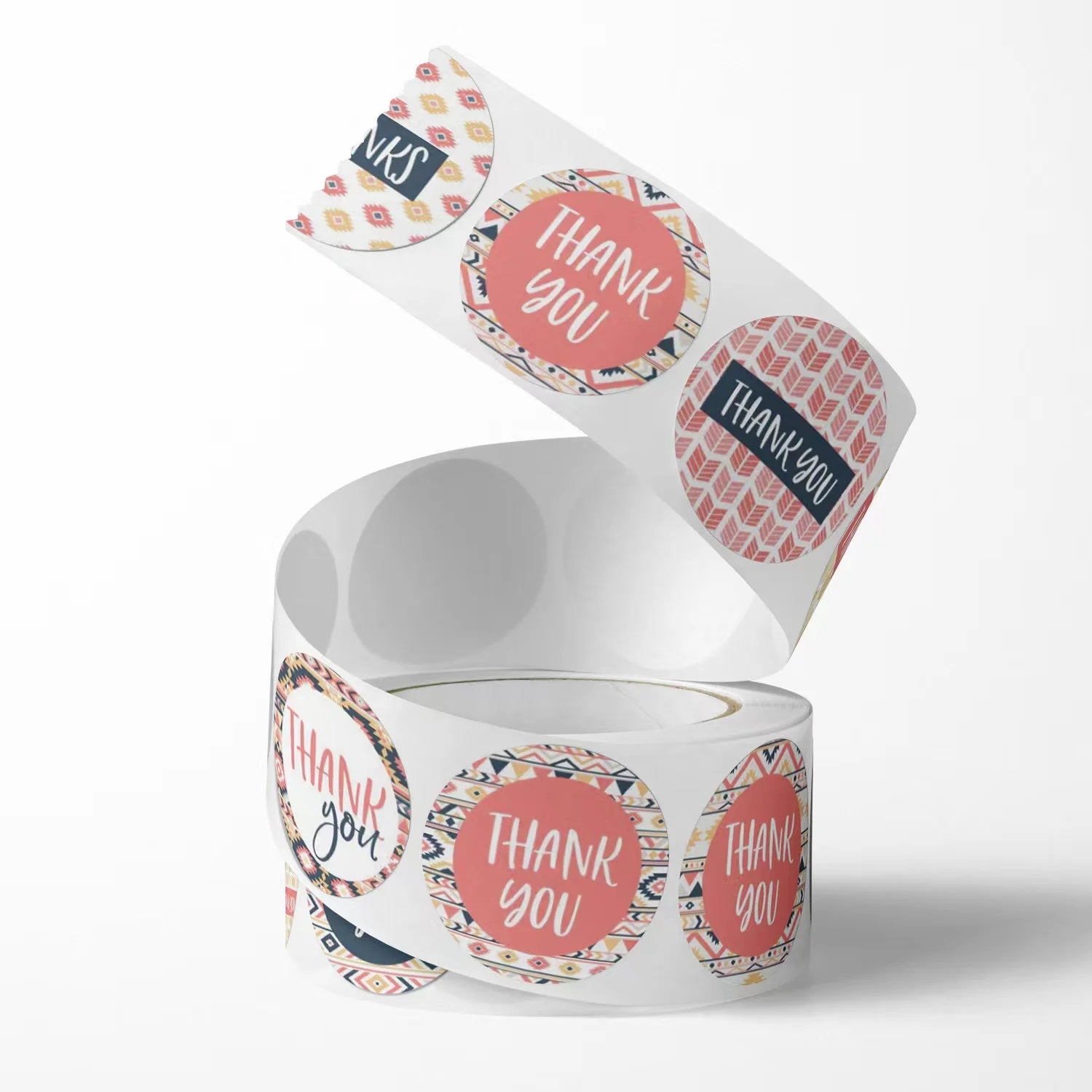 E-500pcs/Roll Patterns Thank You Stickers Packs for Roll Flowers Holiday Decoration Label Cross-border Hit Wholesale