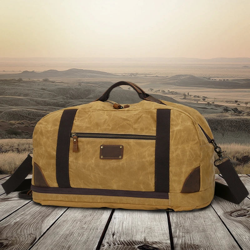 G-FAVOR Large Capacity Overnight Weekender Duffel Bag Vintage Camping Luggage Backpack Waxed Canvas Travel Duffel Bag