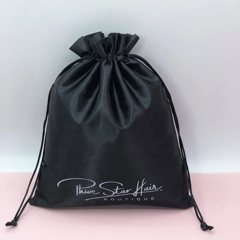 China Wholesale Custom Black Satin Pull String Bags Private Label for Promotional Gift Packaging