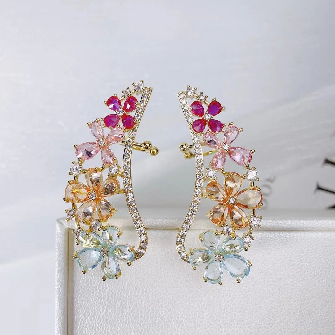 Custom Lady's Angel Wing Ear Sweep Wrap Cuff Earrings Bridal Jewelry GoldSilver Plate Cubic Zirconia Earrings