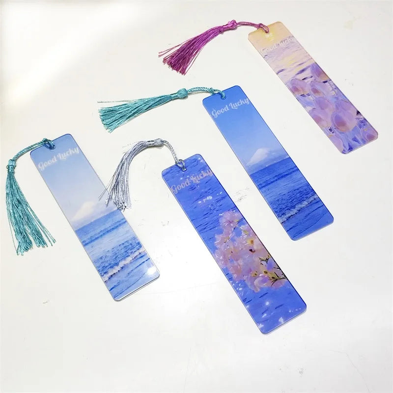 Office Decoration Custom Printed Sublimation Blank Acrylic Bookmarks With Tassels