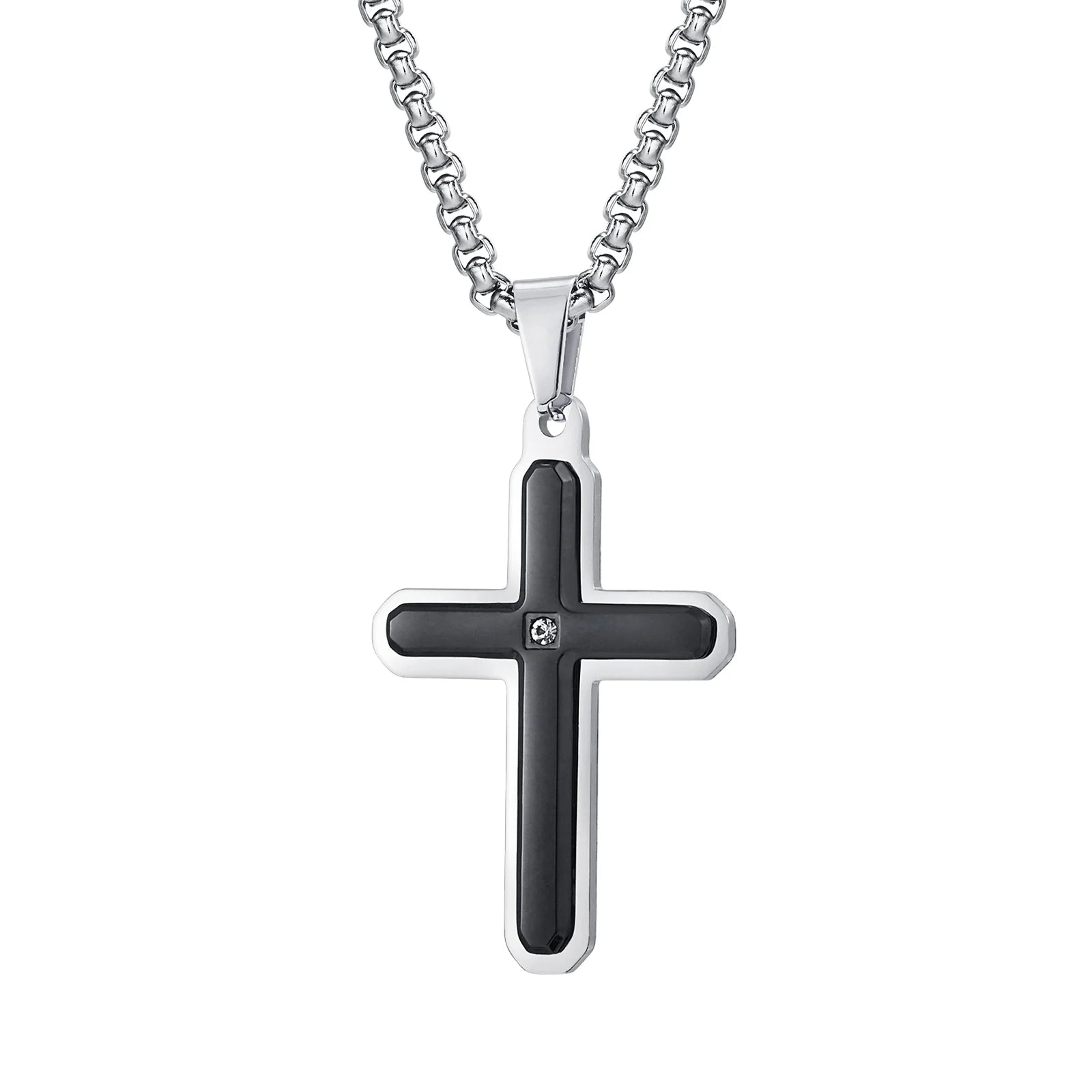 Alin Wholesale Religious Style Matte Black Plated Stainless Steel Cross Pendant Necklace for Men Gift Jewelry