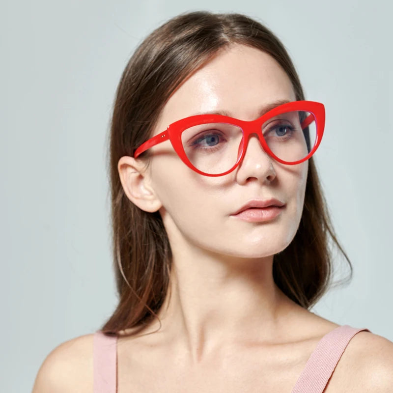 New Fashion Rivet Cat Eye Unisex Anti-Blue Light Full Rim Eyeglasses with Floral Pattern Clear Lenses