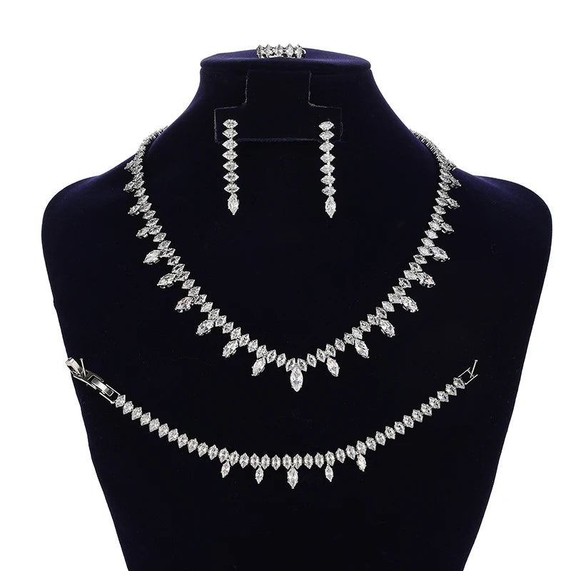 Wholesale Ready Stock Dainty Wedding Accessory Copper CZ Zircon Luxury Bridal Jewelry Set for Women BN9067 Bijoux Femme Ensembl