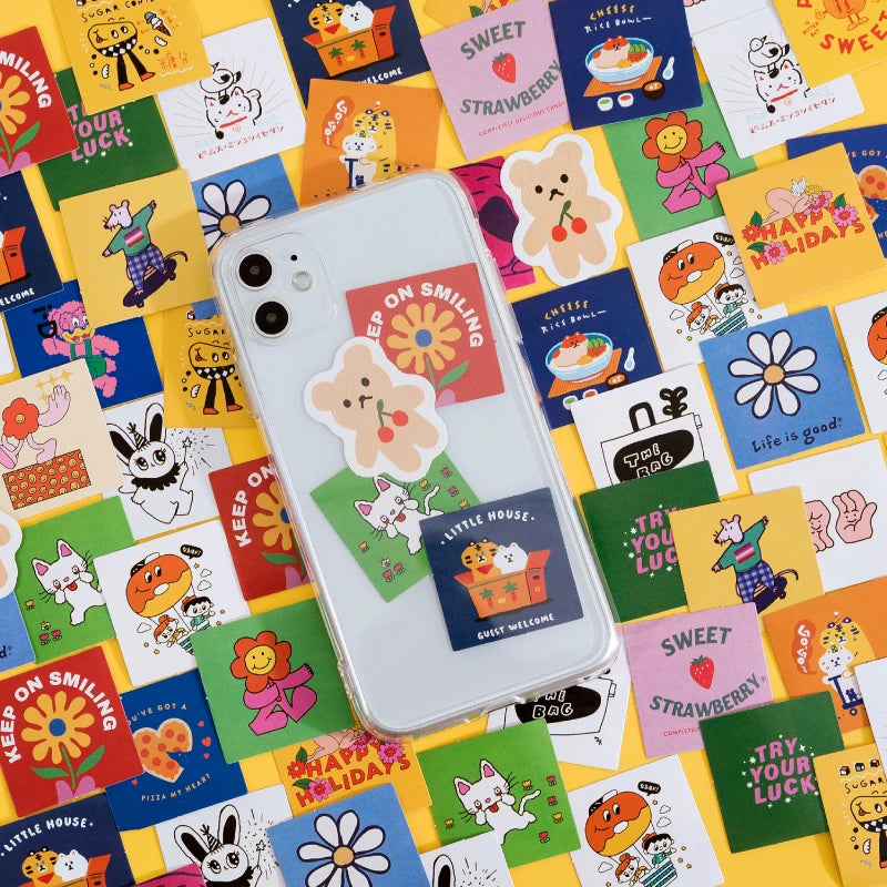 46pcs Per Pack Happy Mood Boxed Stickers Ins Fresh Hand Account Diary Diy Decoration Colorful Stickers