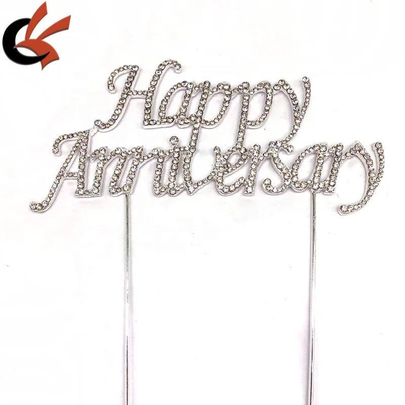 Happy Wedding and Anniversary Cake Topper with Crystals Rhinestone Party Decoration