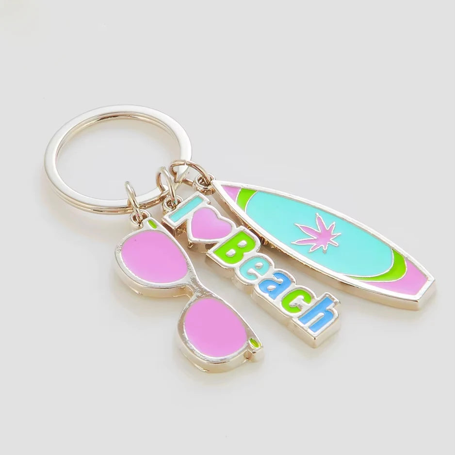 Hot Sale Funny Venice Meyrtle Beach Sea Surfboard Volleyball Tennis Keychain Fashion Cartoon Soft Enamel Metal Gift Keychain