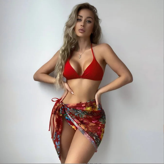 New Women's Three Piece Bikini Sexy Swimsuit Printed Slim Swimsuit