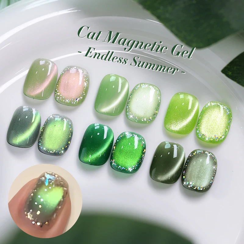 BORN PRETTY Nail Products Summer Green Series Cat Eye Magnetic Gel HEMA FREE Vagan Cateye Shimmer Glitter UV Gel Nail Polish