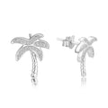 Rhodium Plated 925 Silver Palm Tree Stud Earrings Front Set Micro Pave CZ Design Hypoallergenic Tropical Jewelry