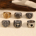 DAIHE High Quality Cross Shape Stainless Steel Rings Plated Retro 18k Gold Black Men Ring