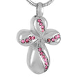 Vintage Crystal Cross Memorial Ashes Holder Cremation Keepsake Urn Pendant Stainless Steel Necklace Rose Gold Plated Christian