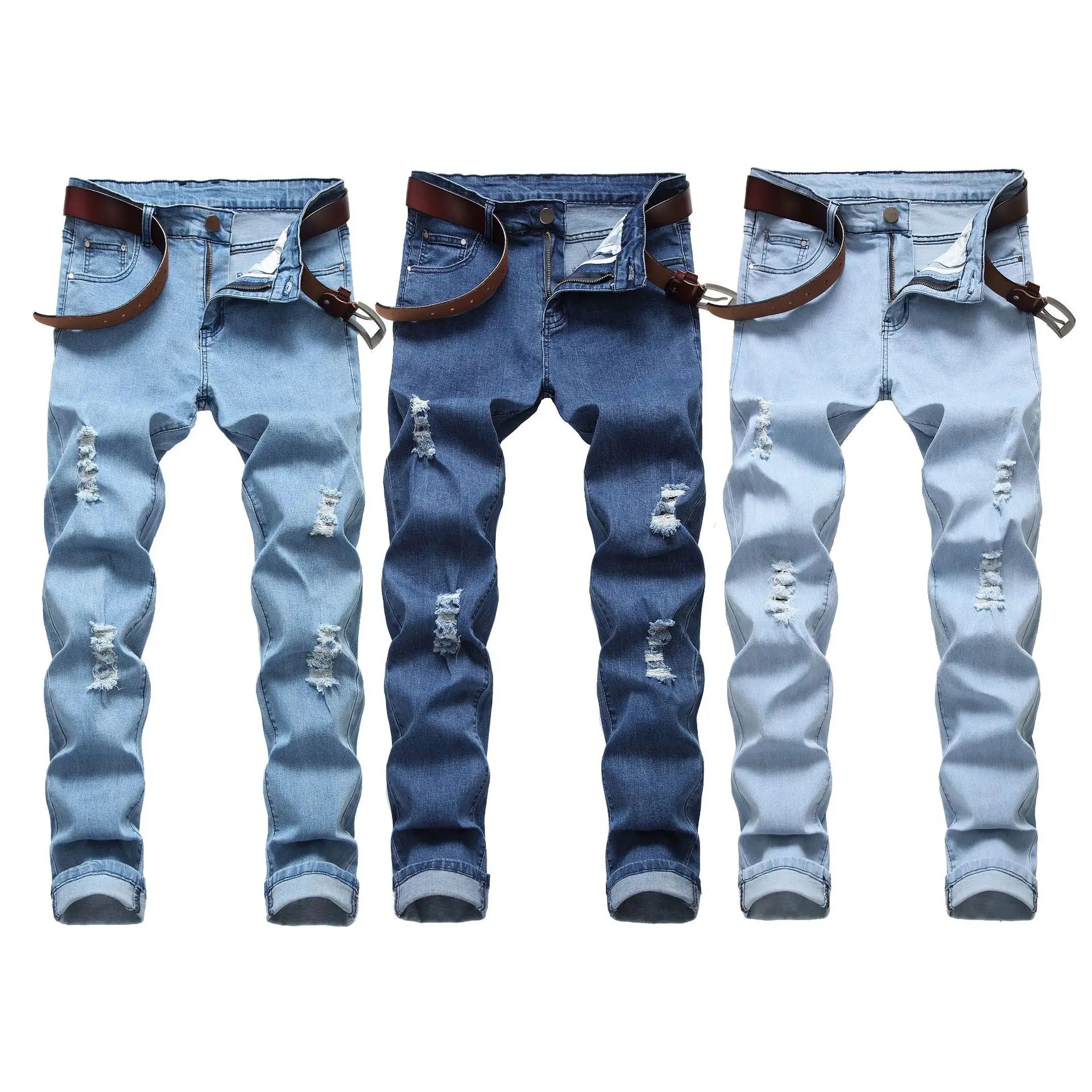 Men's Stretch Slim Ripped Denim Multi-color Pants