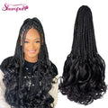 Goddess Box Braids Crochet Hair French Curly Synthetic Braids Short Black Pre-Looped Hair Dyed with Chemical Processing