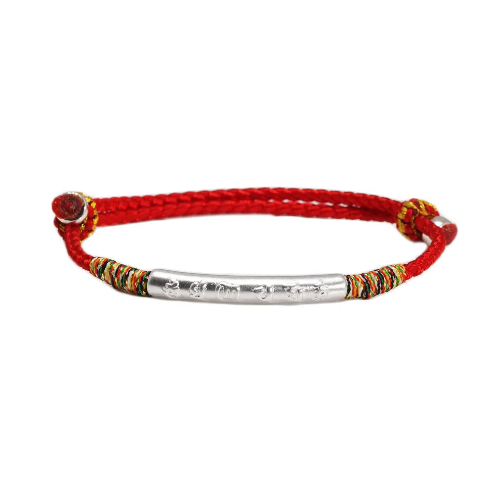 Multi Color Lucky Rope Bracelet 925 Sterling Silver Tube Six Character Religious Adjustable Handmade Jewelry DIY