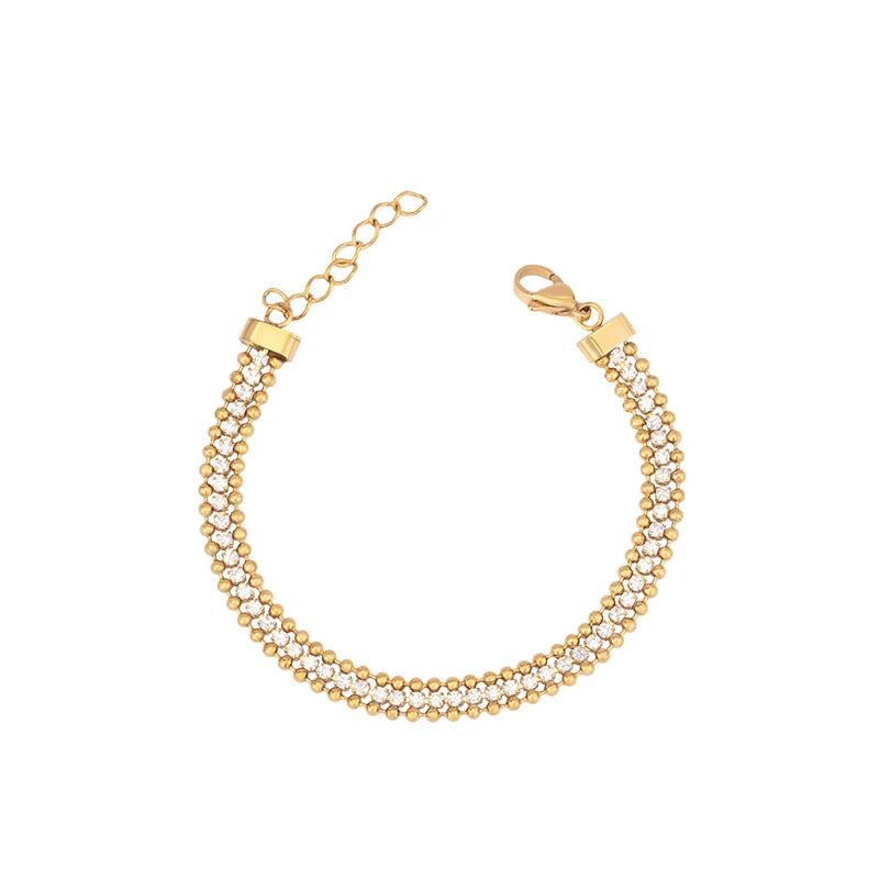 New Trendy Tennis Bracelet Stainless Steel Chain Zircon Bracelet 18K Gold Plated Handmade Layered Bead Zircon Bracelet