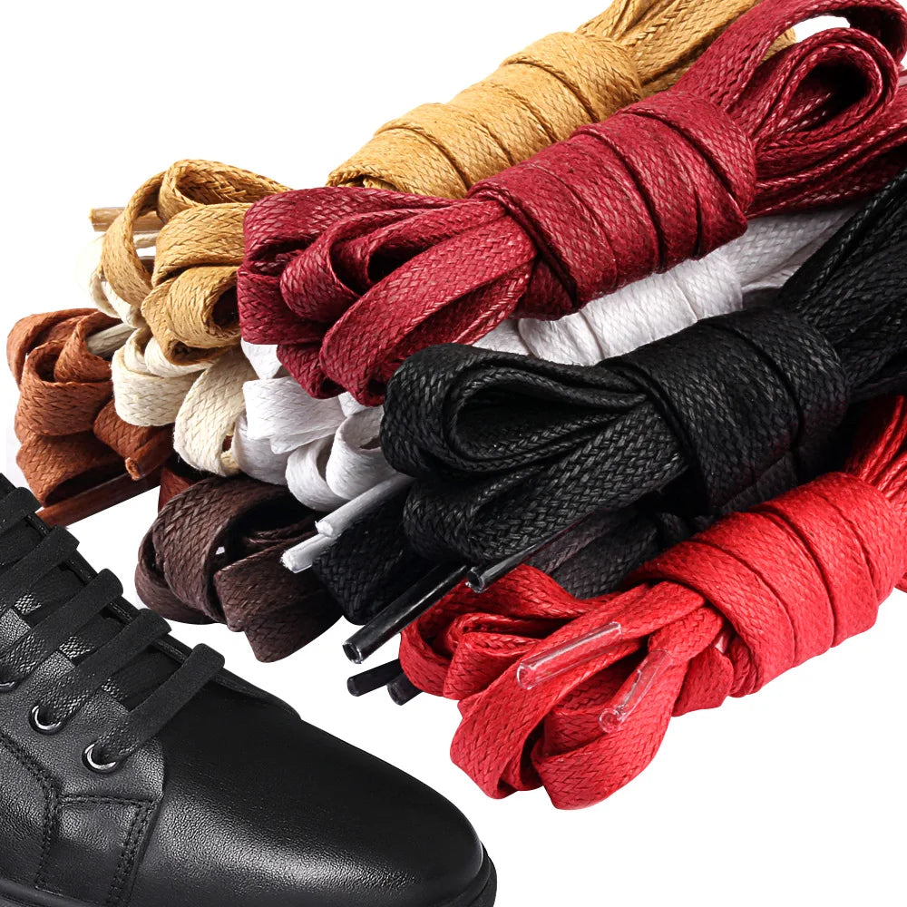 11 Colors 8mm Flat Waxed Cotton Shoe Laces 50-180cm in Length for Leather Shoes