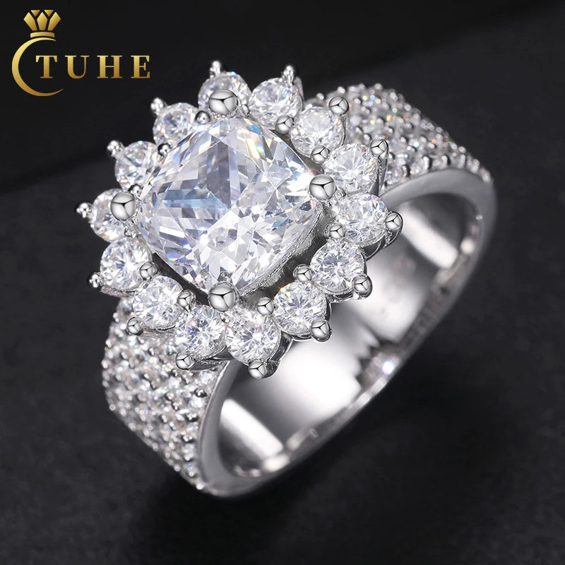New Design Flower Shape Women Men  925 Solid Silver Certified Lab Diamond Engagement Wedding Moissanite Ring