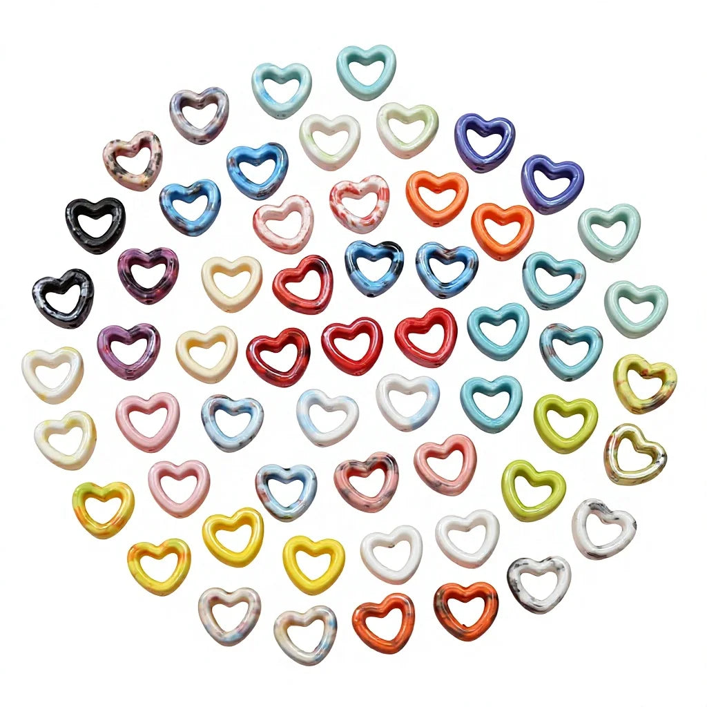 Wholesale New Style Colorful Porcelain Beads Hollow Heart Shape Ceramic Beads for Bracelet Making