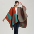 Fashion Autumn Winter Warm Cashmere Shawl Ponchos Luxury Geometric Pattern Color Matching Cardigan Sweaters Open Front Ponchos