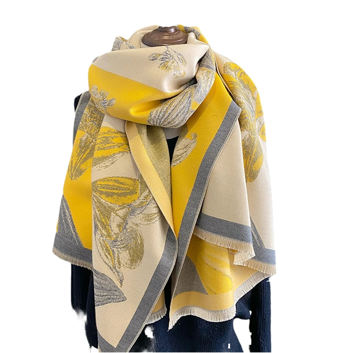 2025 Elegant Floral Cotton Felt Scarf Latest Winter Double-sided Shawl Women's Color Blocked Beautiful Floral Pattern