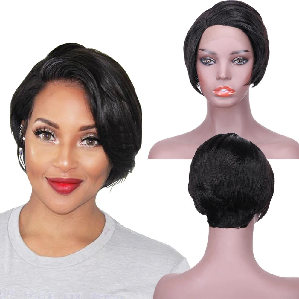 Peruvian Natural Hair Wig Short Cut Straight Human Hair HD Lace Frontal Natural Lace Wig