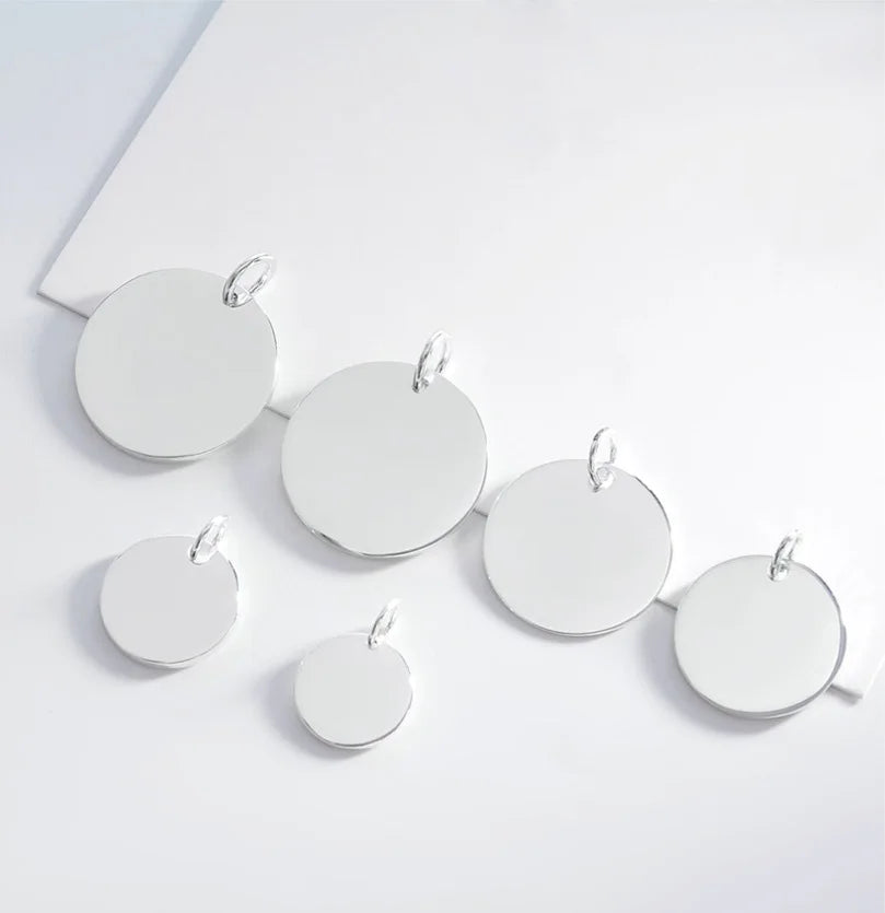 Custom Jewelry 100% 925 Sterling Silver Polished 12-22mm Disc Round Tags Charm Pendant for Making Jewelry