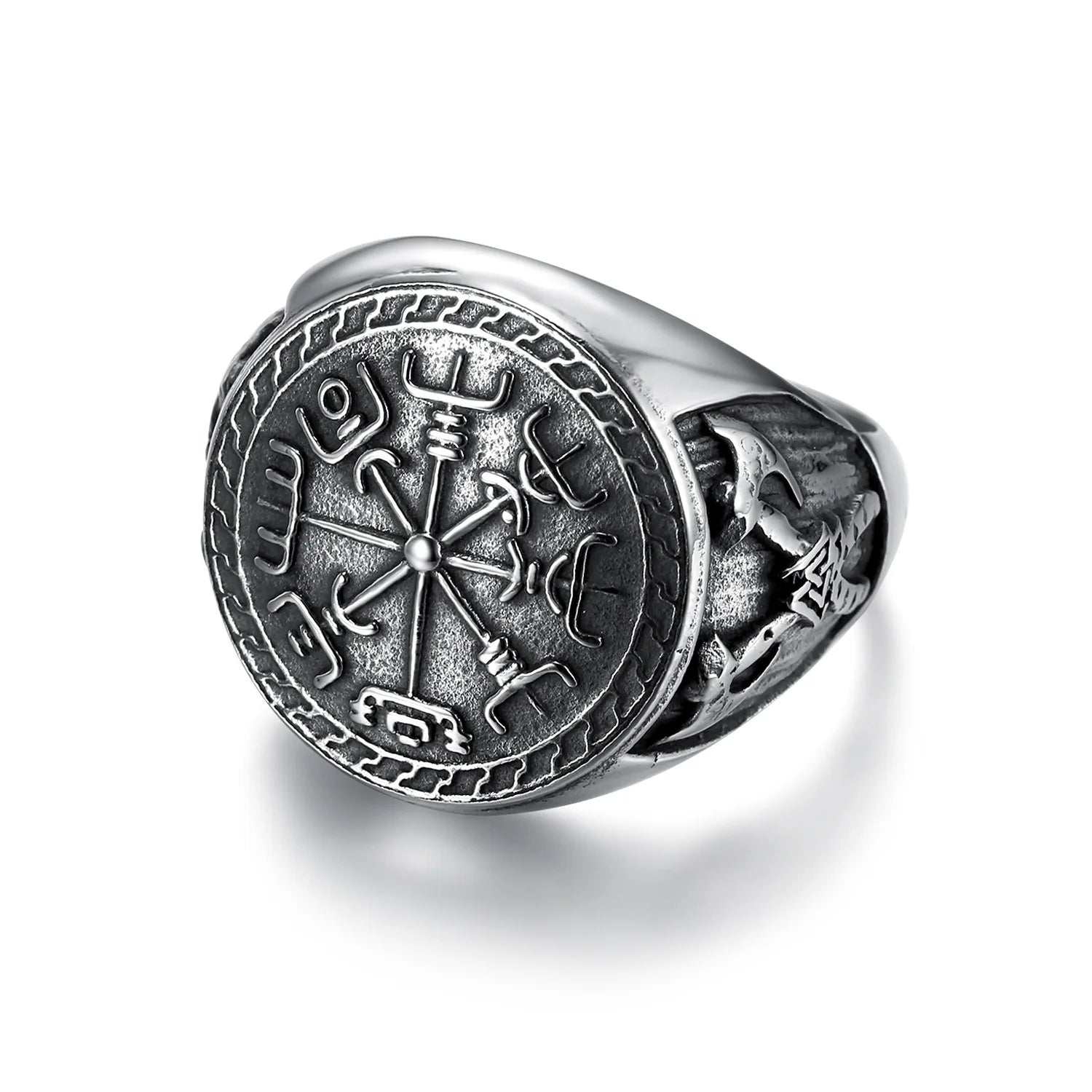 OAHLAN Wholesale Custom Fashion Jewelry Ring Biker Band Vintage Double Ax Viking Stainless Steel Rings for Men Size 7-15