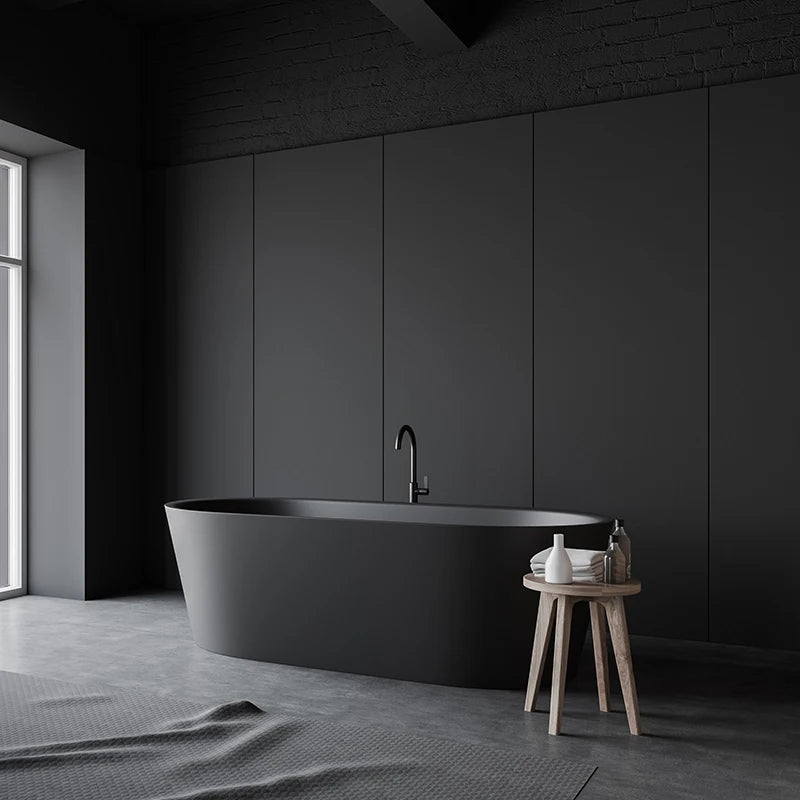Hot Sale Matt Black Solid Surface Acrylic Tub Modern Design Luxury Freestanding Bath Tub for Soaking for Hotel Projects