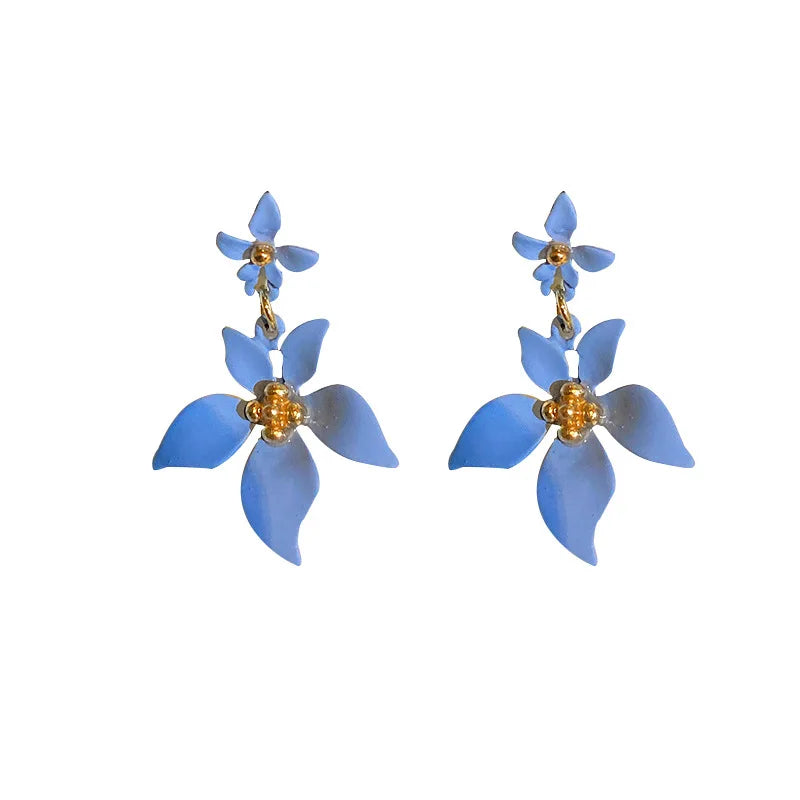 2023 New Arrivals Irregular Flower Drop Earrings Baking Paint Blue Flower Stud Earrings for Women Girls