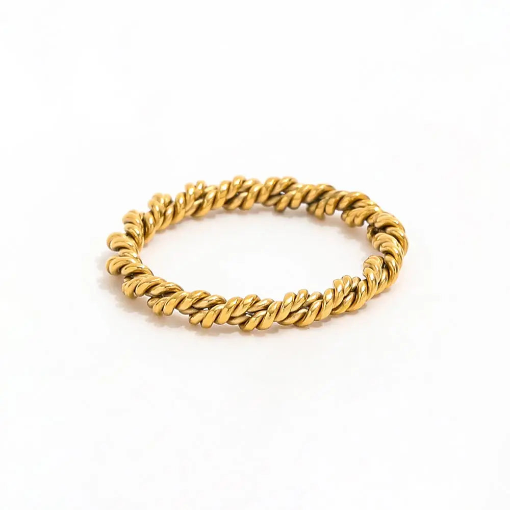 Joolim Jewelry's Women's Dainty Double-Layer Twisted Rope Stainless Steel Rings 18K Gold Plated Cute Style for Engagement Gift