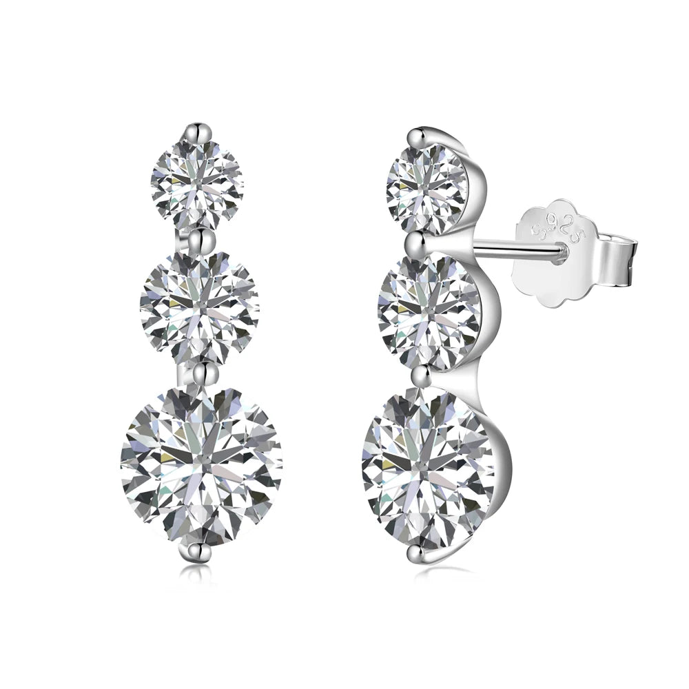 Dylam Simplicity Design 925 Sterling Silver Rhodium Plated Bar Shape 3 Stone 5A Cubic Zirconia Stud Earrings for Women