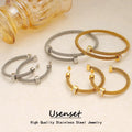 2024 New Trendy Round Mesh Rope Stainless Steel Bangle Earrings Jewelry Set for Women's Gold Silver Color Jewelry