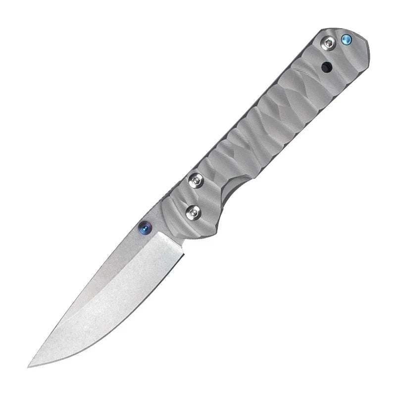 New Design Titanium Handle Pocket Folding Knife D2 Damascus Outdoor Camping Industrial Utility Fruit Knives DIY OEM Gift Knife