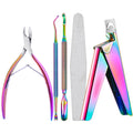 Factory Customized Professional 5-Piece Stainless Steel Acrylic Nail Cutter Kit with Rainbow Color Custom Logo for Beauty Use