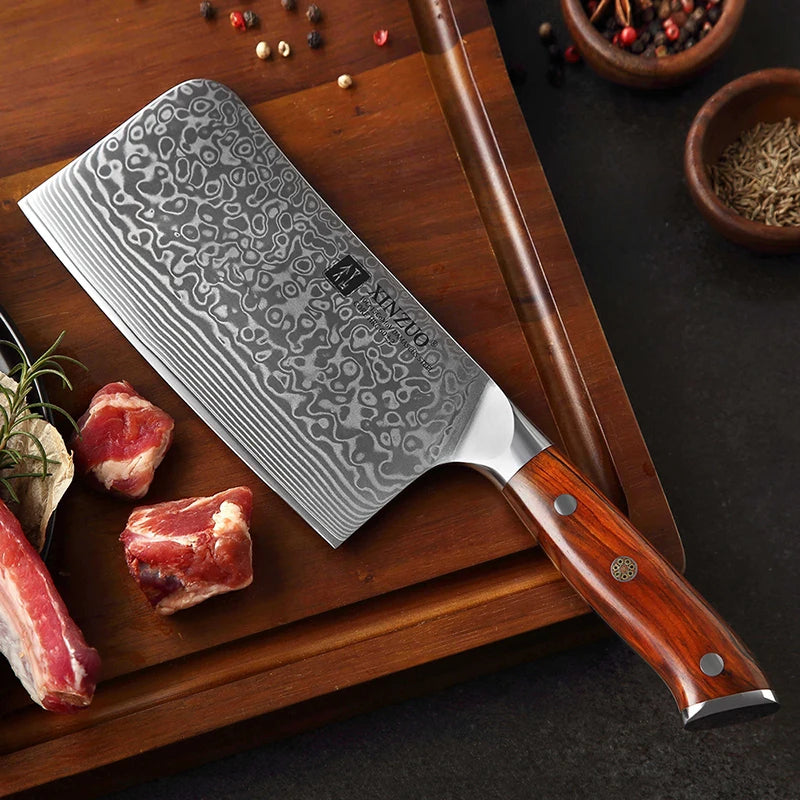 XINZUO 7inch Professional Japanese 67 Layers High Carbon Steel Custom Damascus Steel Kitchen Chopping Chopper Knife