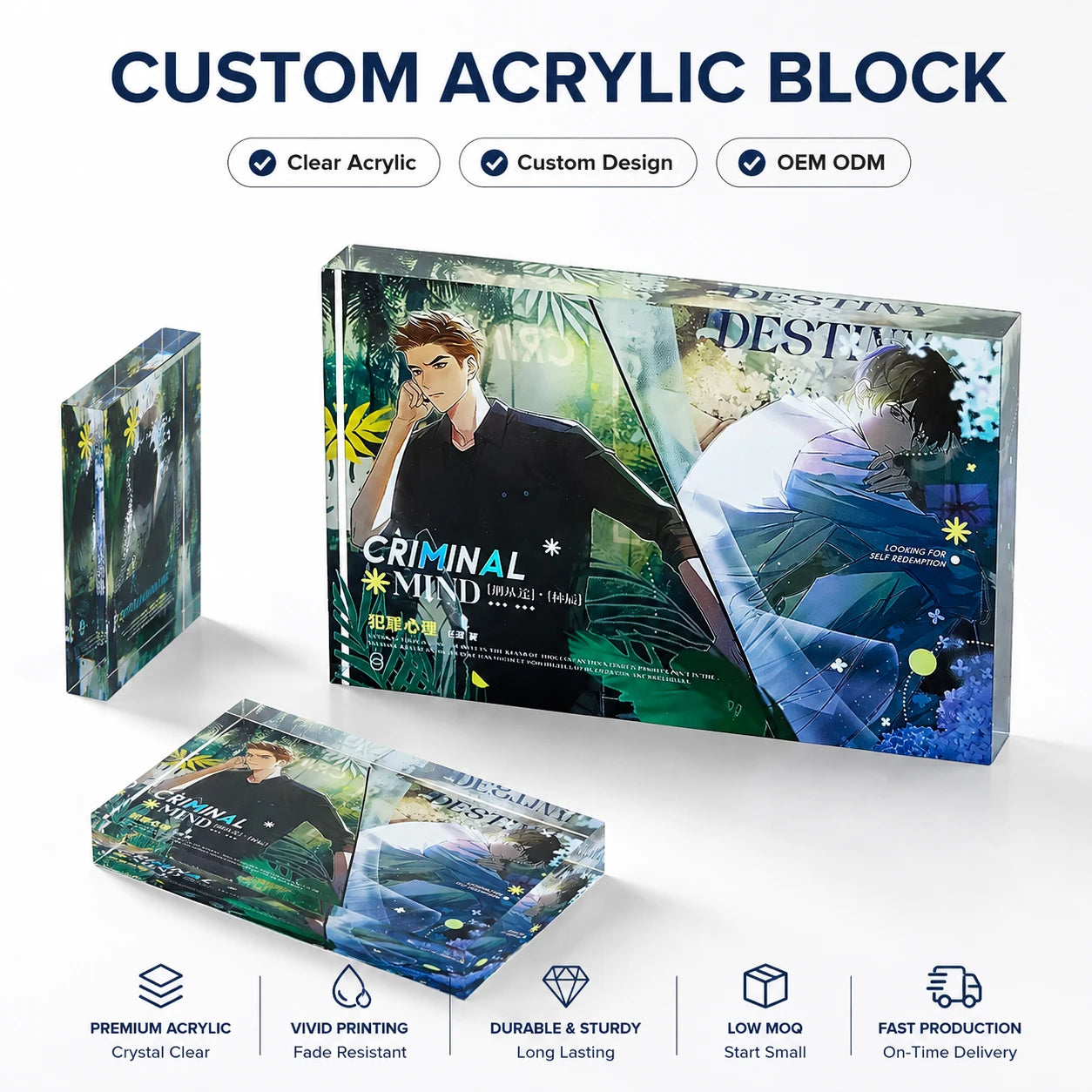 CNAWO Custom Printed Acrylic Block Hot Sale No MOQ UV Printed Anime Cartoon Plastic Block Gift