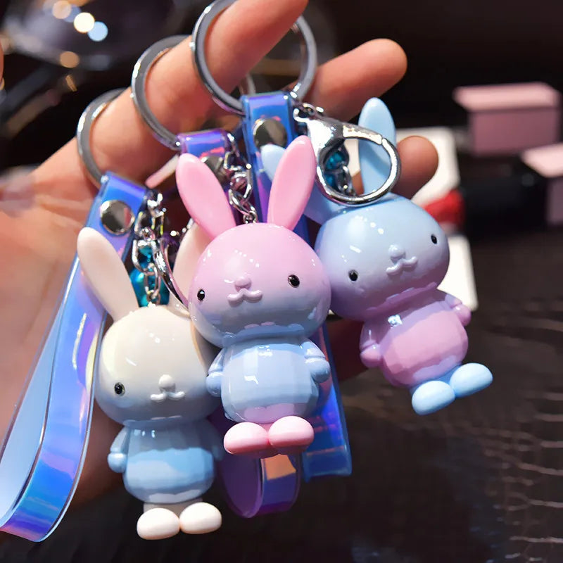 Korean Style Colorful Gradient Color Rabbit Key Chain Rabbit Doll Pendant Car Key Chain Ring Female Gift Wholesale