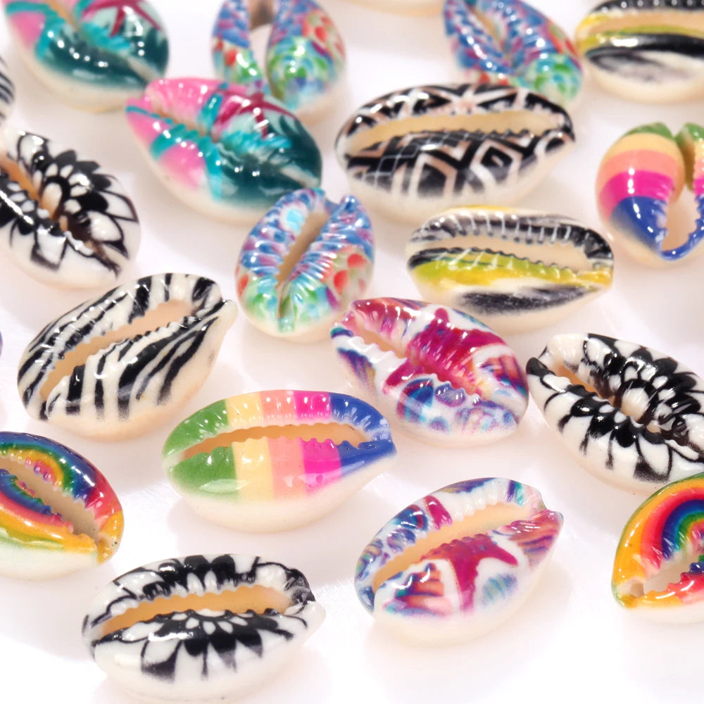 10pcs 10-20mm Natural Starfish Rainbow Printing Conch Shell Loose Spacer Beads Beach DIY for Jewelry Making Sea Shells Bracelet