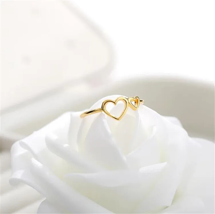 Fashion Simple Double love Ring Size Heart Ring Stainless Steel Ladies Ring