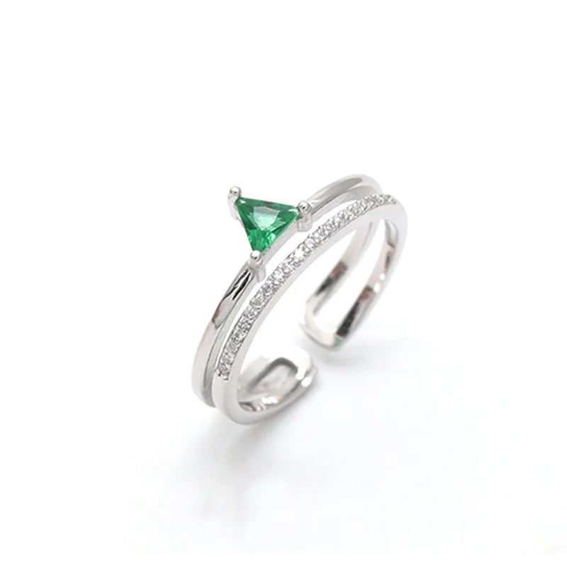 Custom Double Geometric Zircon Ring Open Fashion Design Ring for Women 925 Sterling Silver
