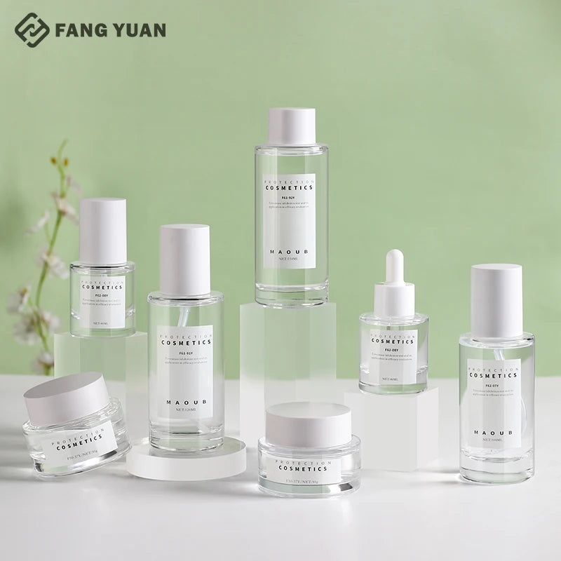 New Design Cylinder Thick Bottom clear Cosmetic Serum Lotion Pump Bottle Glass Bottles and Jars 30ml 50ml Dropper Bottle