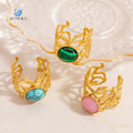 SUMMLY Trend Personalized Bird's Nest Natural Stone 18K Gold Plated Stainless Steel Open Ring Fashion Jewelry