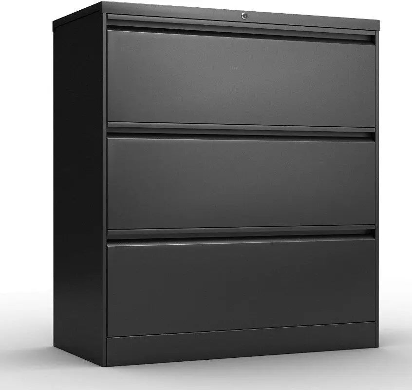 Modern 3-Letter Office Steel File Cabinet Black Under Desk Storage with 3 Lateral Drawers for Kitchen Use