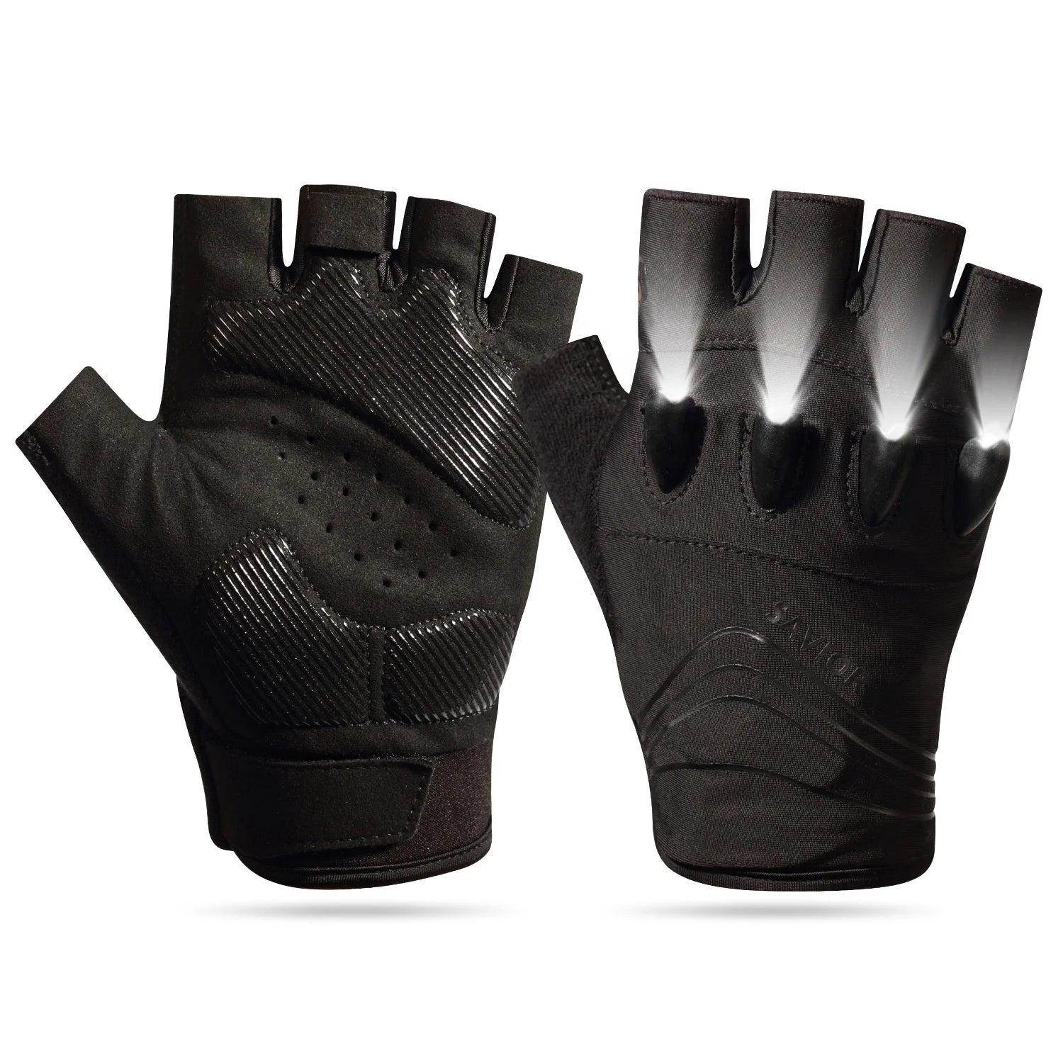 Night Fishing Camping Summer Unisex Leather Luminous Fingerless LED Flashlight Sports Cycling USB LED Light Bike Gloves